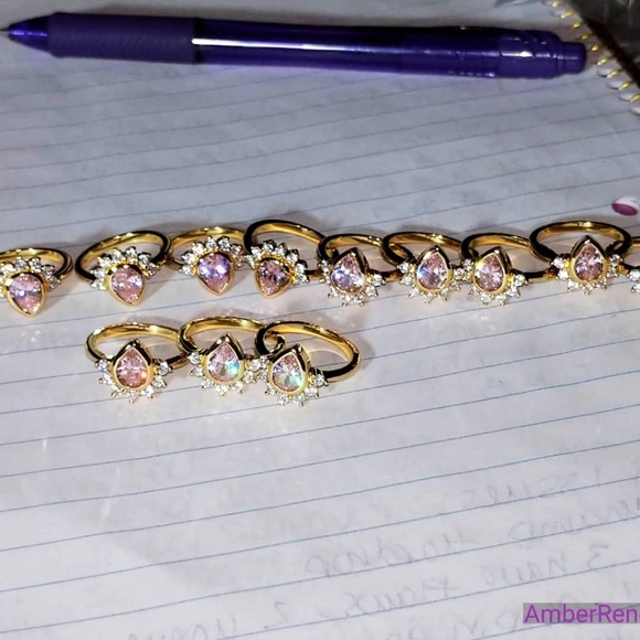 14k Pink Champagne Teardrop, half Sunburst dainty - Picture 6 of 8